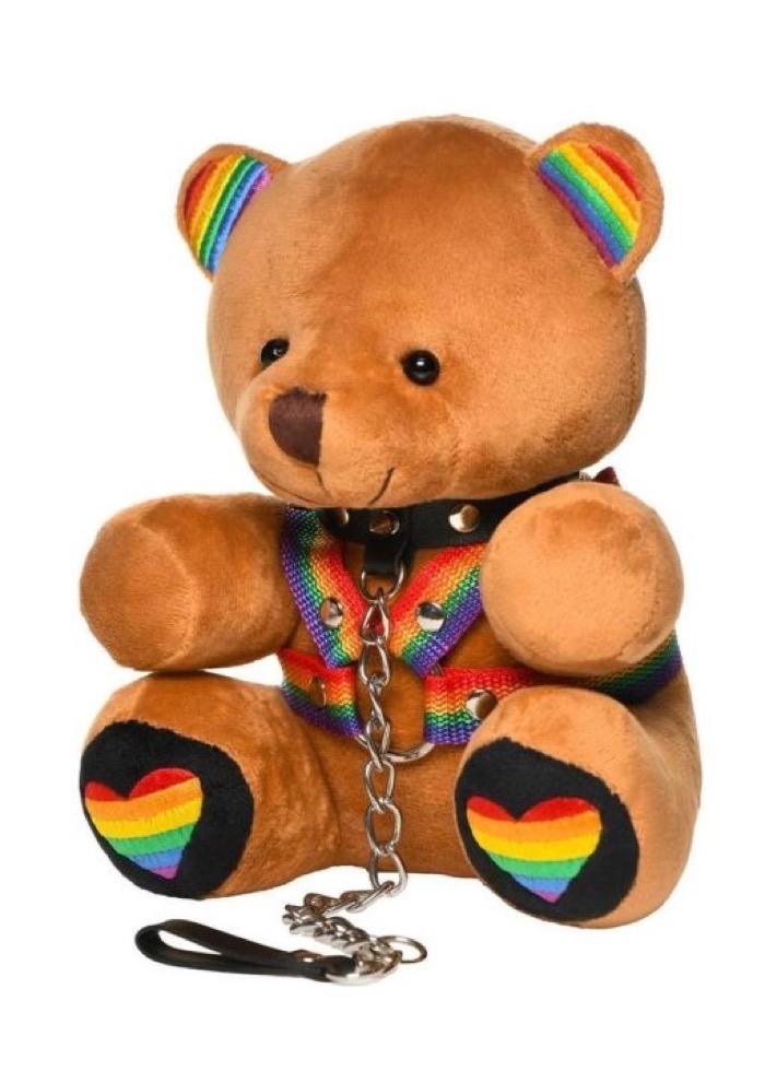 Master Series Pride Bear plush, tan and rainbow