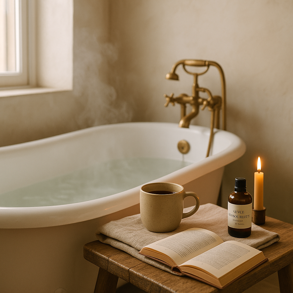 A clawfoot tub freshly drawn with steam — the morning's permission slip